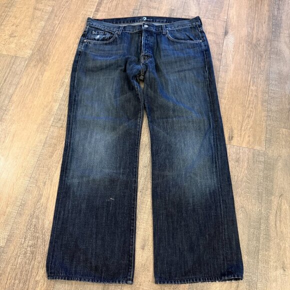 7 For All Mankind Jeans Men's 38 Dark Blue Wash Relaxed Baggy Fit - Picture 1 of 12